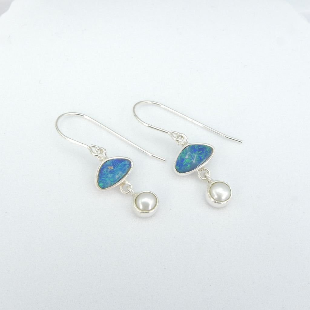 Sterling Silver Small Opal & Pearl Earrings