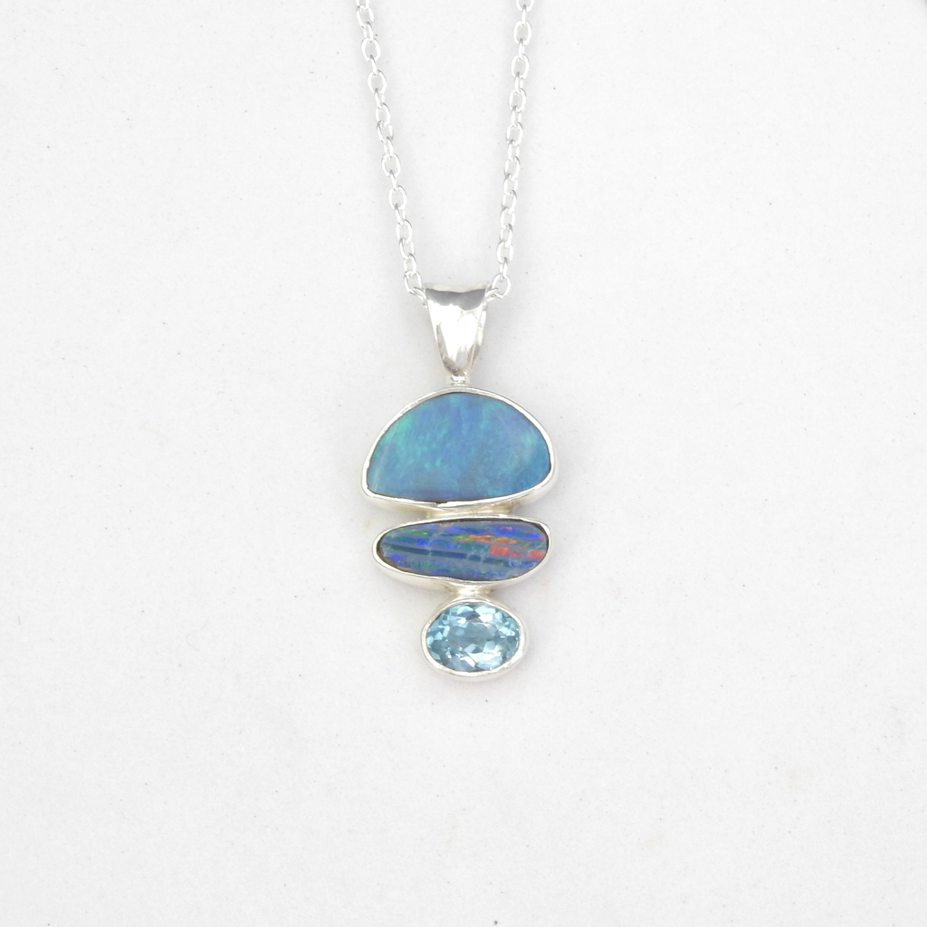 Sterling Silver Opal & Blue Topaz Pendant