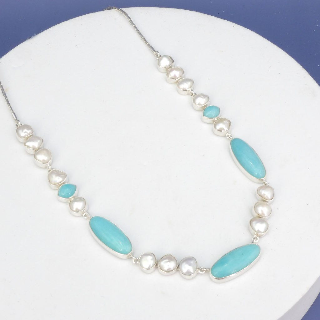 Sterling Silver Amazonite & Pearl Necklace