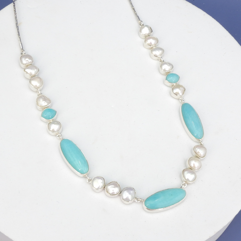 Sterling Silver Amazonite & Pearl Necklace