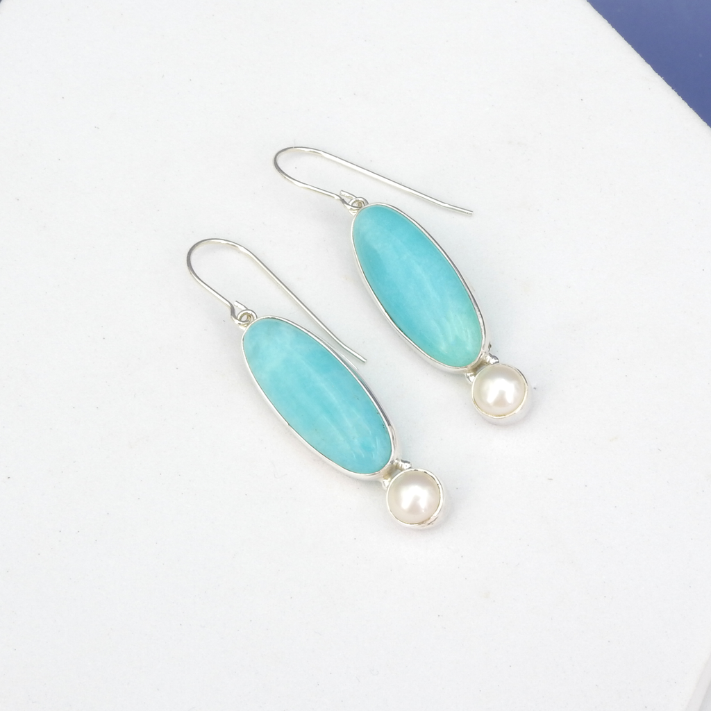 Sterling Silver Amazonite & Pearl Earrings