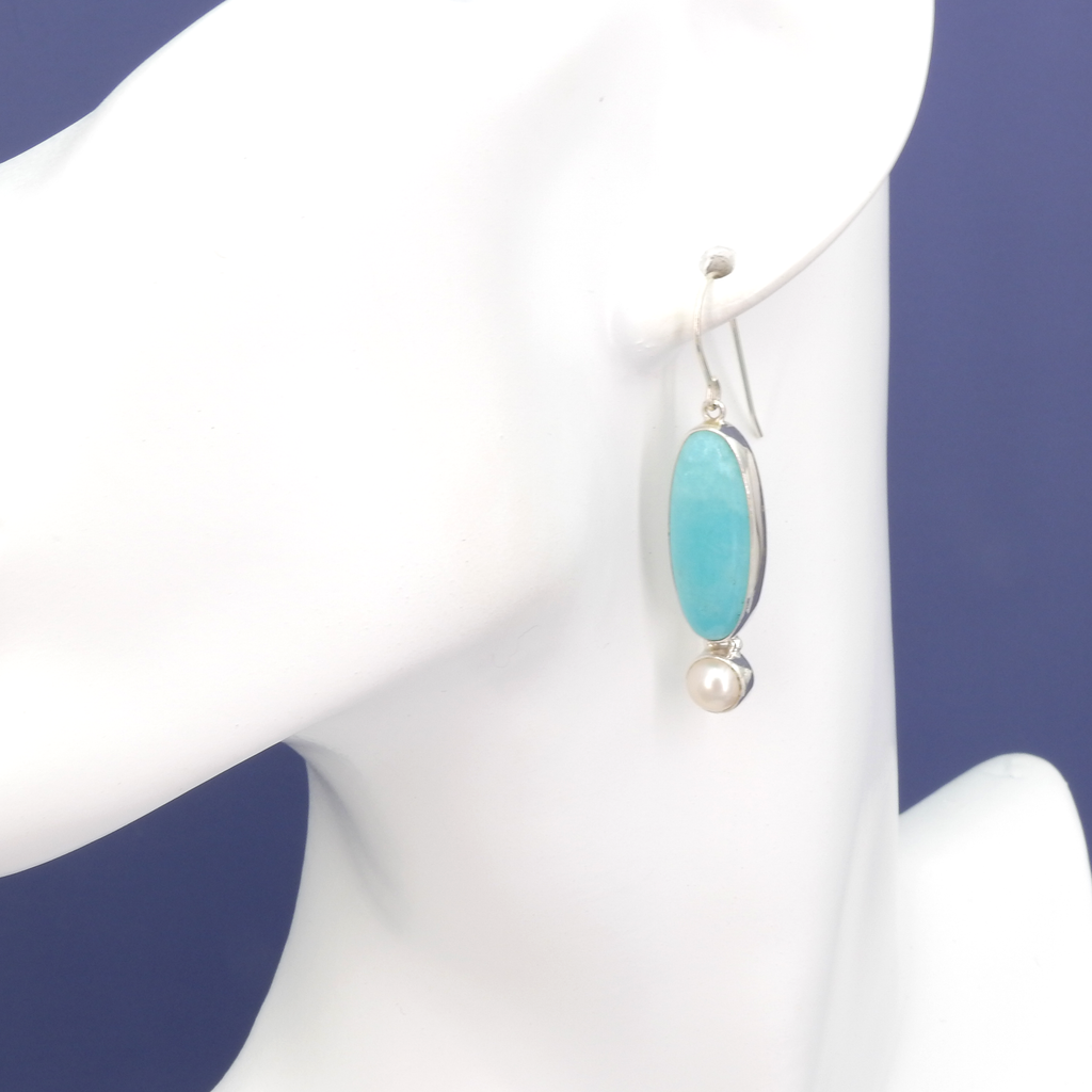 Sterling Silver Amazonite & Pearl Earrings