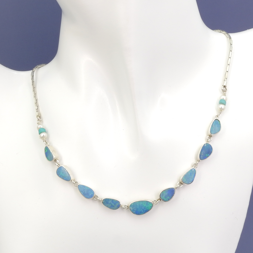 Sterling Silver Opal & Pearl Necklace