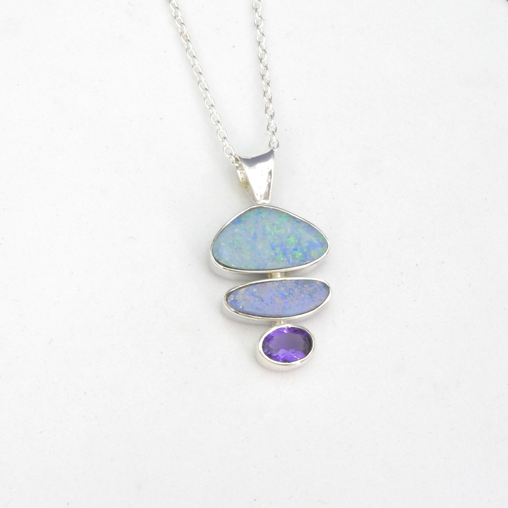 Sterling Silver Opal & Amethyst Pendant
