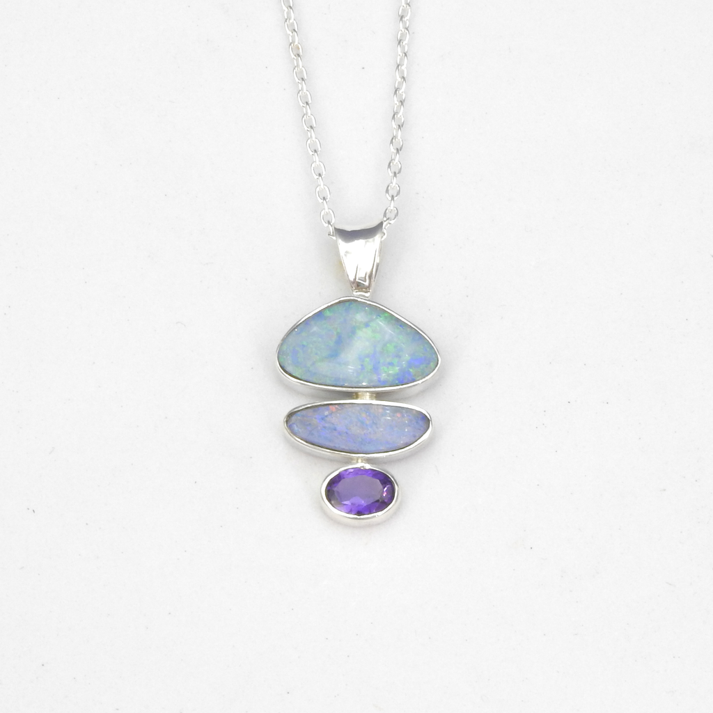 Sterling Silver Opal & Amethyst Pendant