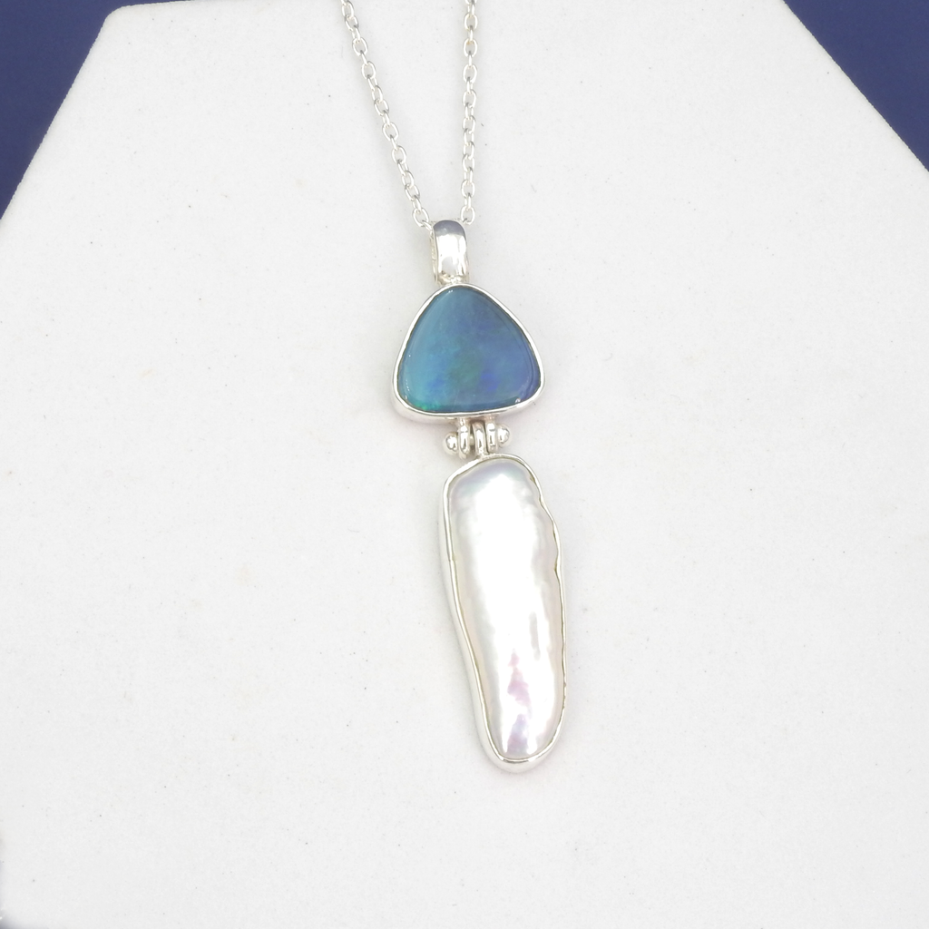 Sterling Silver Opal & Pearl Pendant