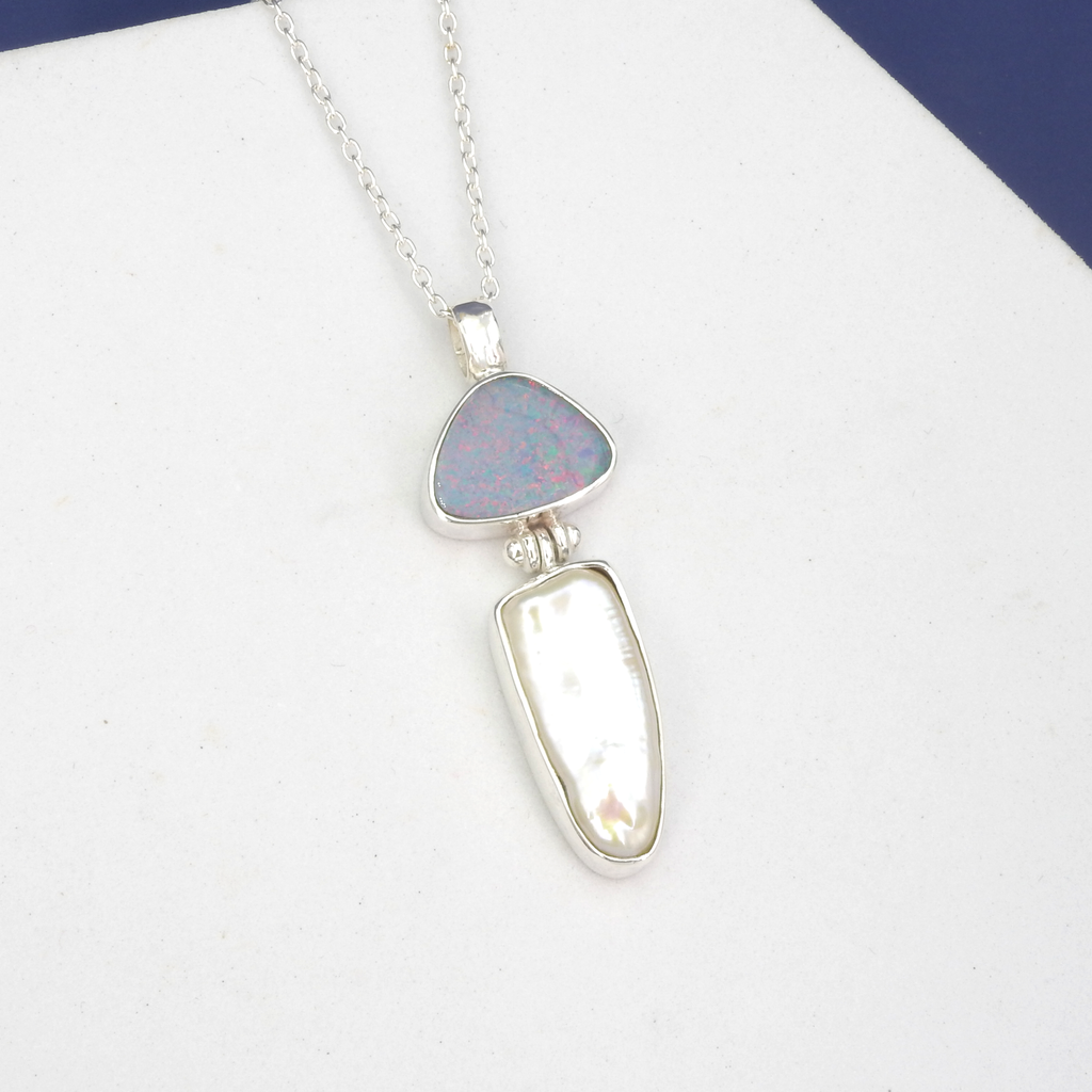 Sterling Silver Opal & Pearl Pendant