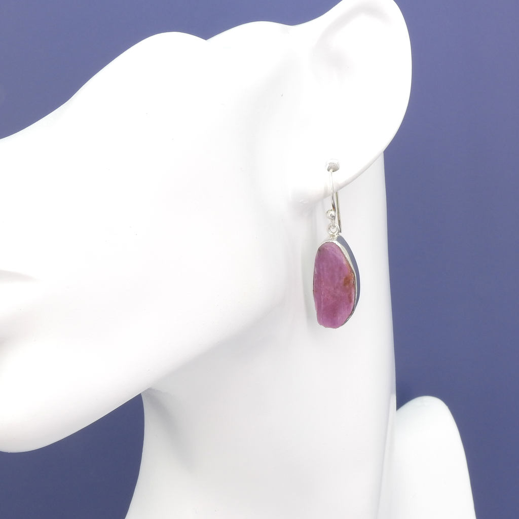Sterling Silver Rough Ruby Earrings