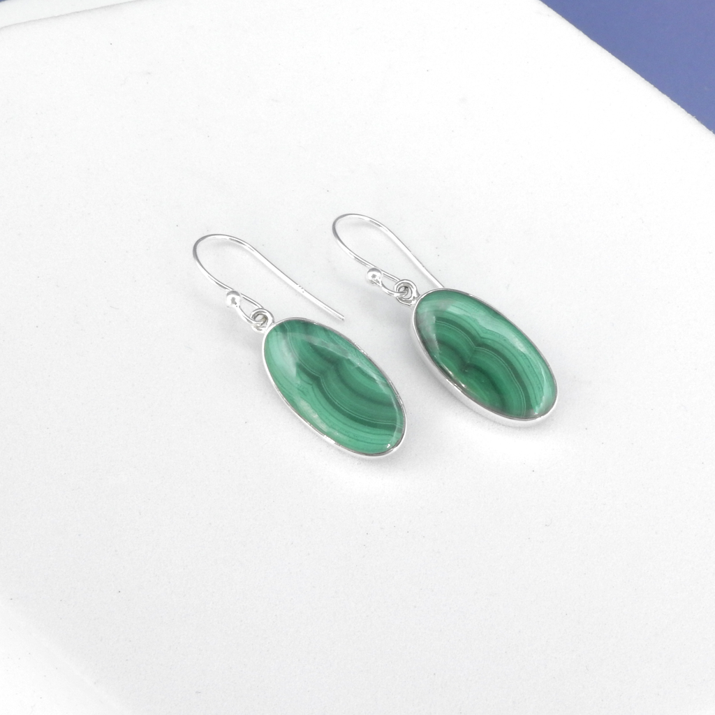 Sterling Silver Malachite Earrings