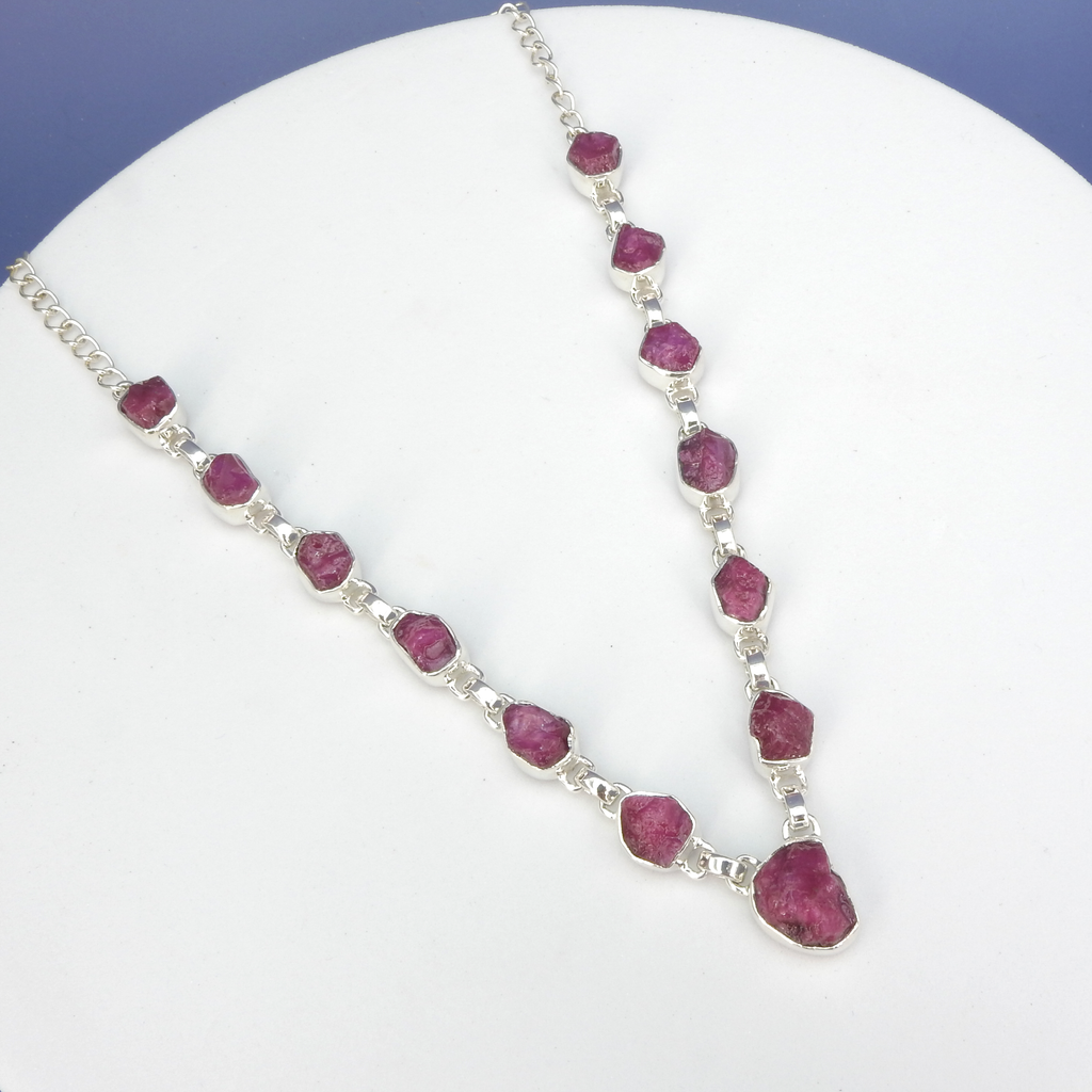 Sterling Silver Rough Ruby Statement Necklace