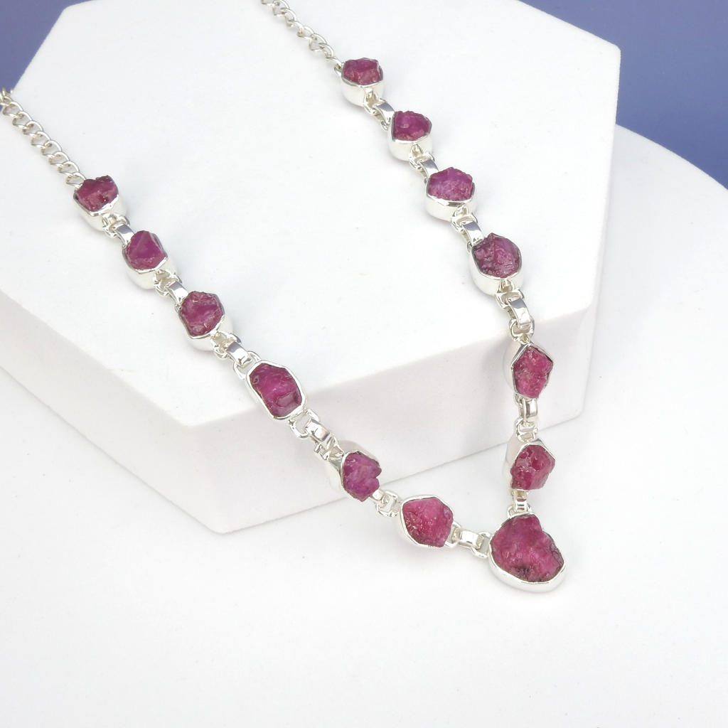 Sterling Silver Rough Ruby Statement Necklace