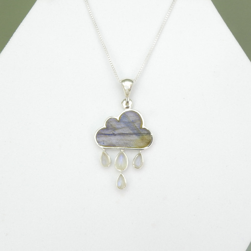 Sterling Silver Labradorite Cloud Moonstone Rain Pendant