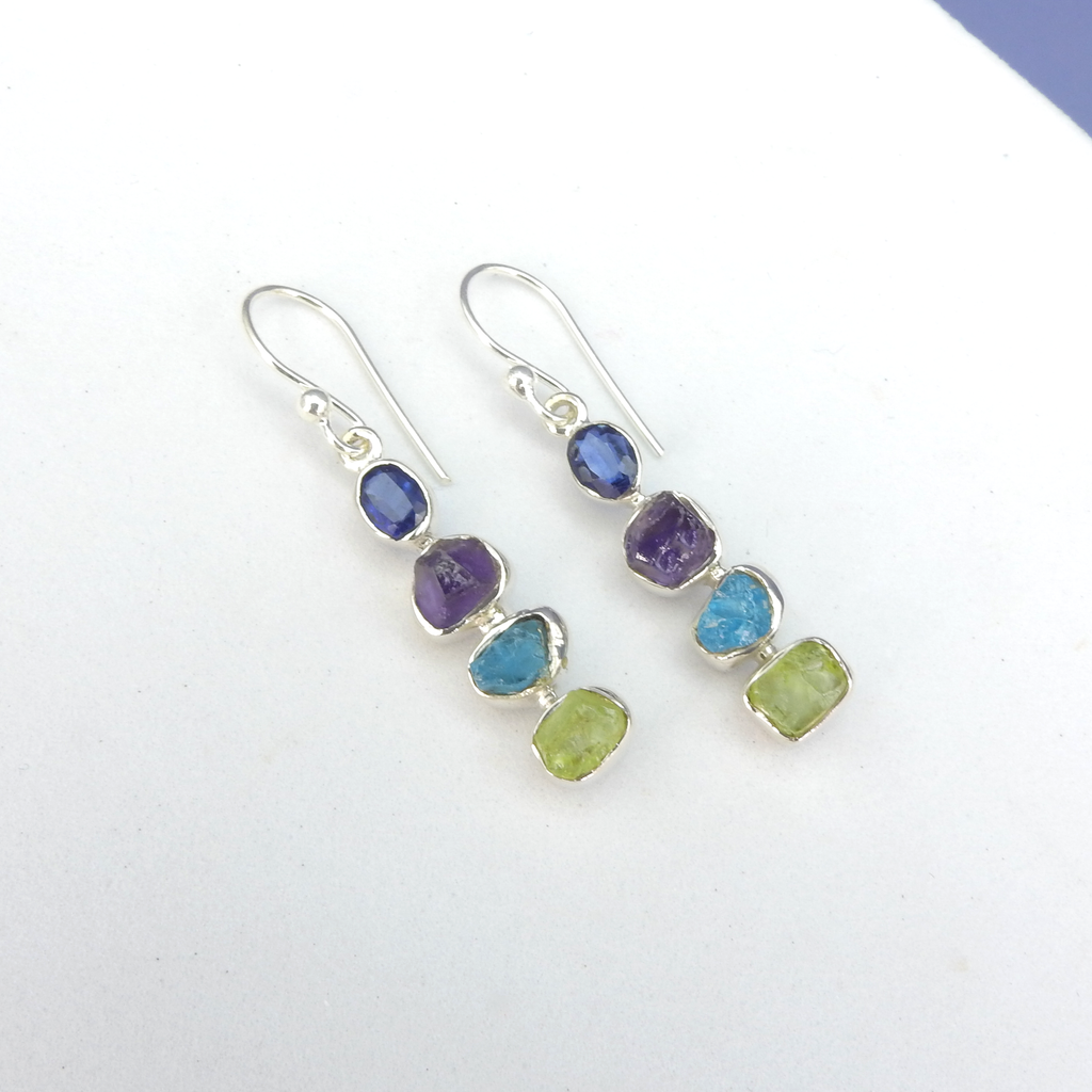 Sterling Silver Peridot, Amethyst, Apatite & Kyanite Earrings