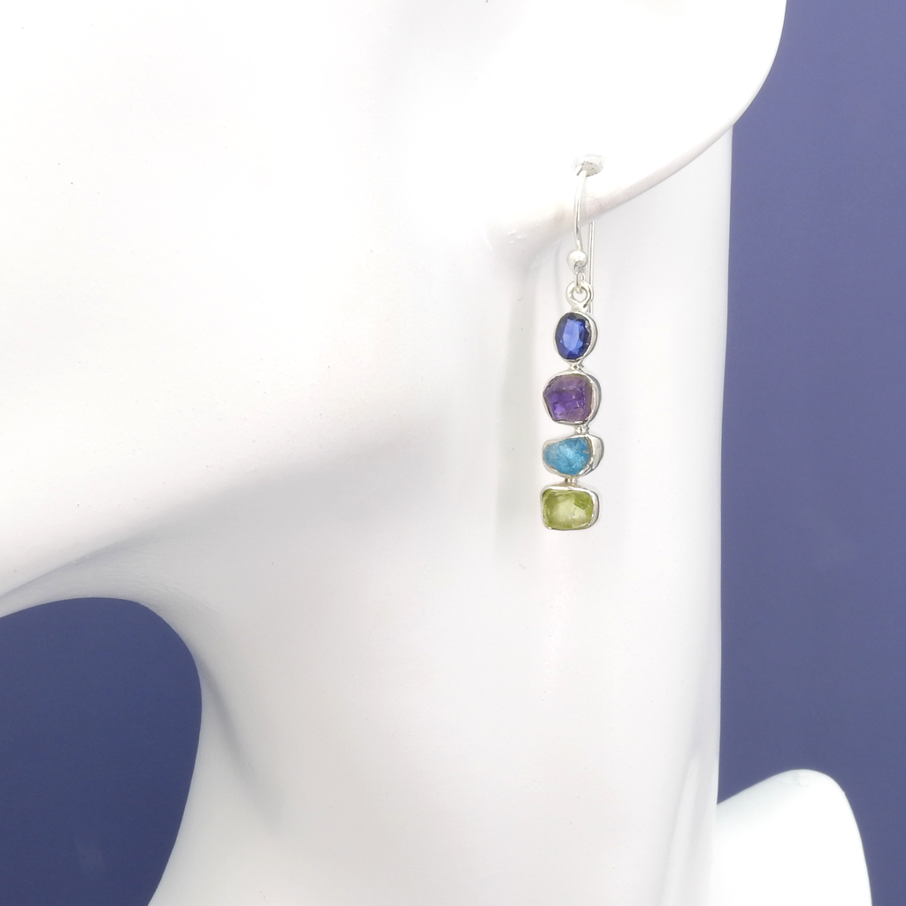Sterling Silver Peridot, Amethyst, Apatite & Kyanite Earrings