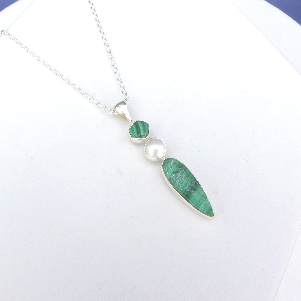 Sterling Silver Malachite & Pearl Pendant