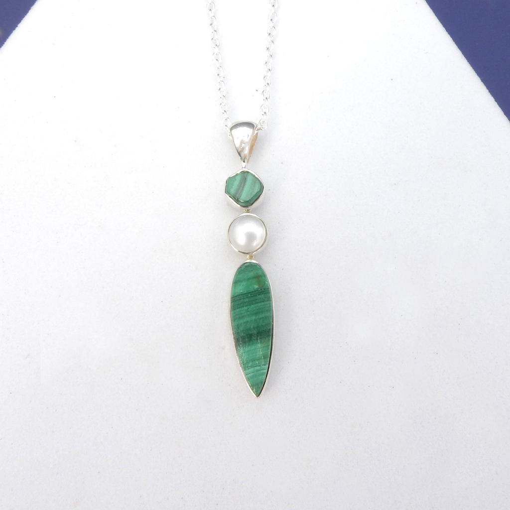 Sterling Silver Malachite & Pearl Pendant