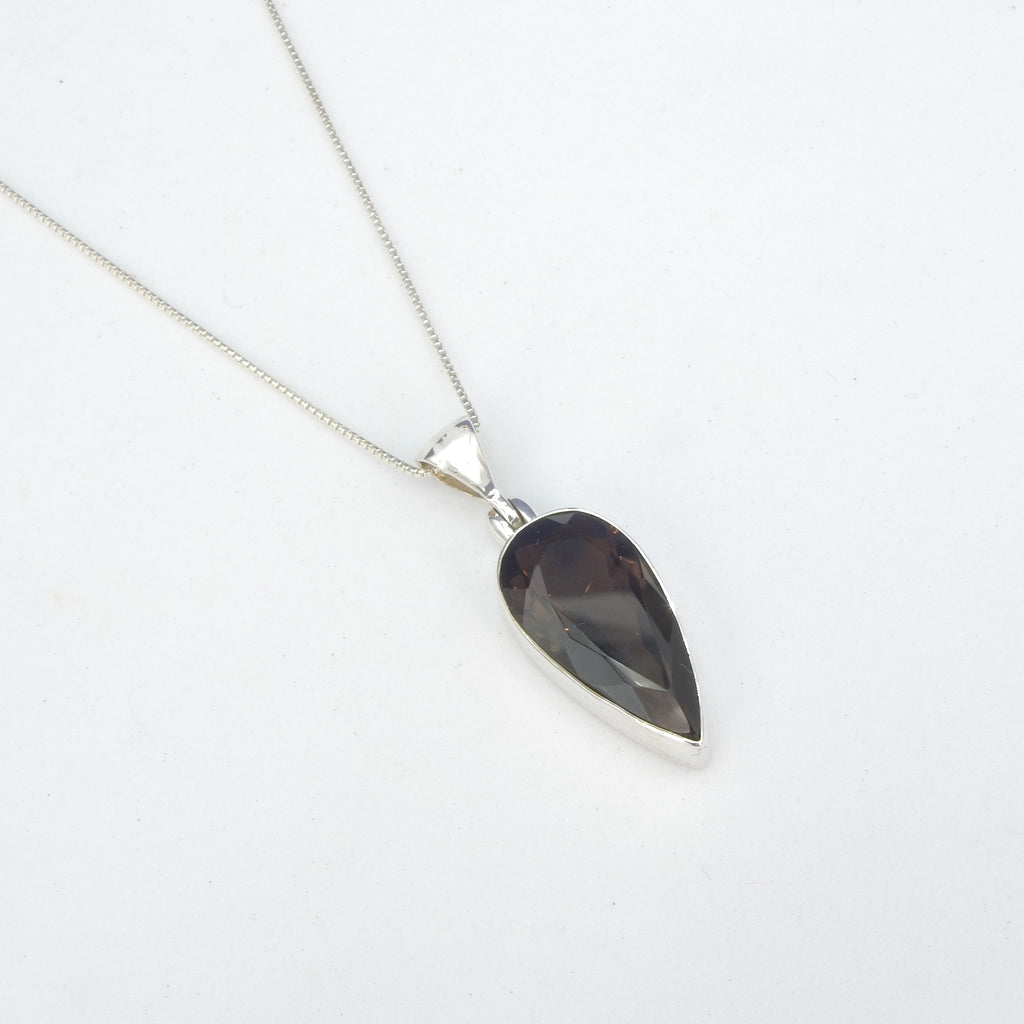 Sterling Silver Teardrop Faceted Smokey Quartz Pendant
