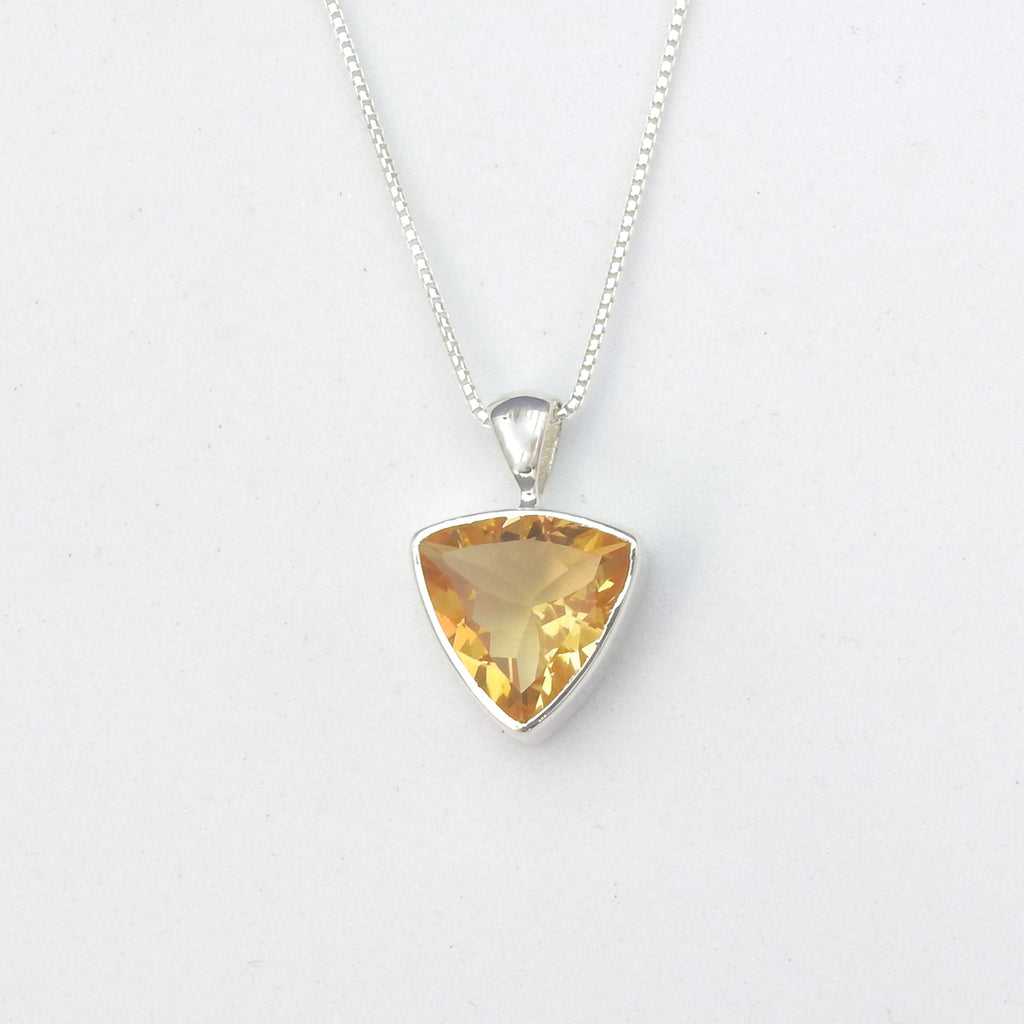 Sterling Silver Triangle Shaped Faceted Citrine Pendant