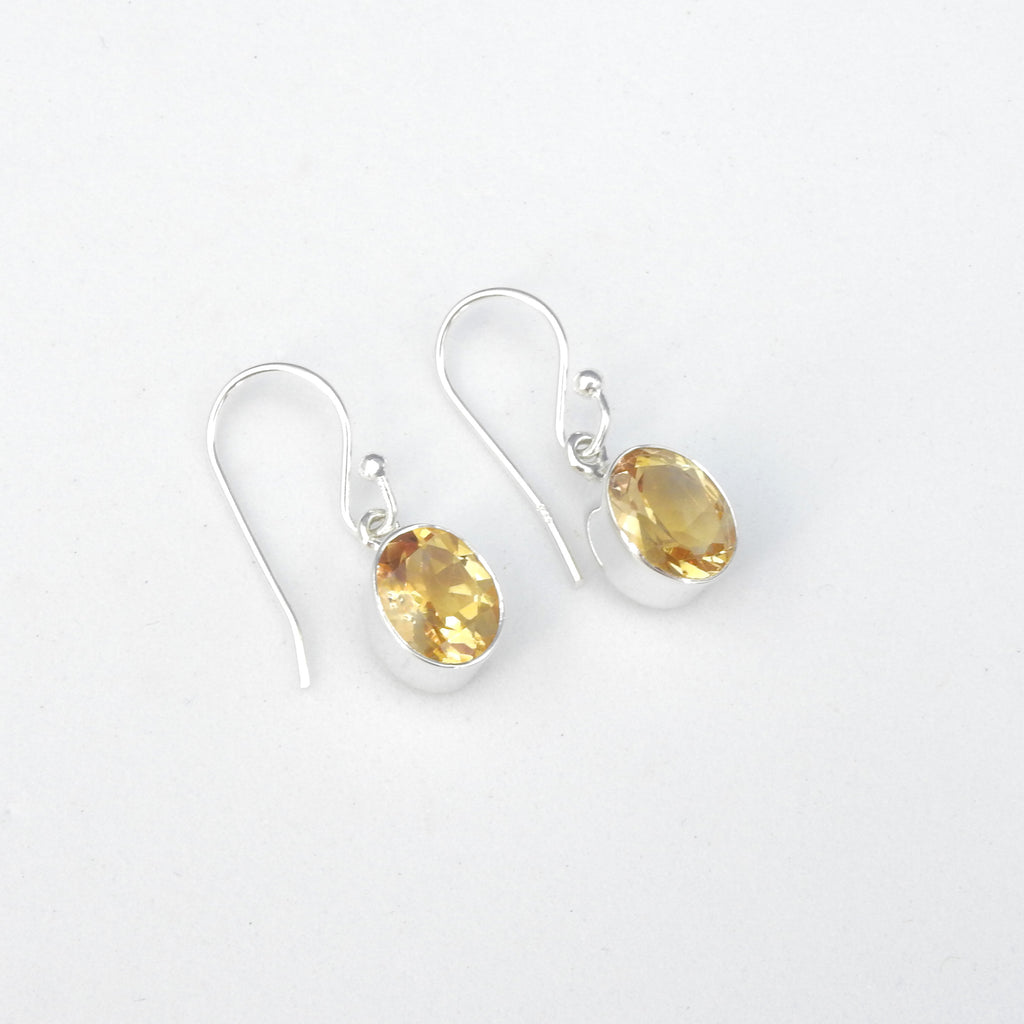 Sterling Silver Faceted Oval Citrine Earrings