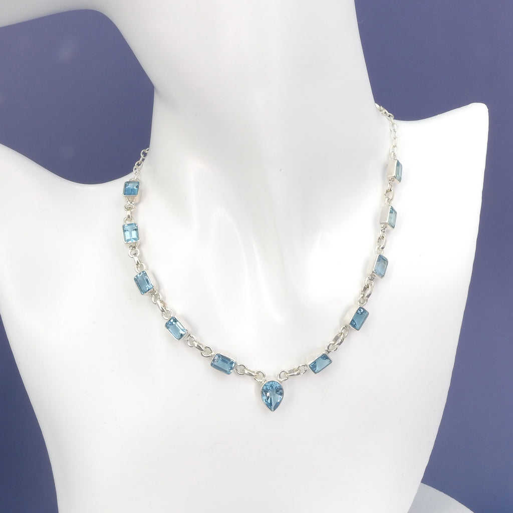Sterling Silver Blue Topaz Statement Necklace