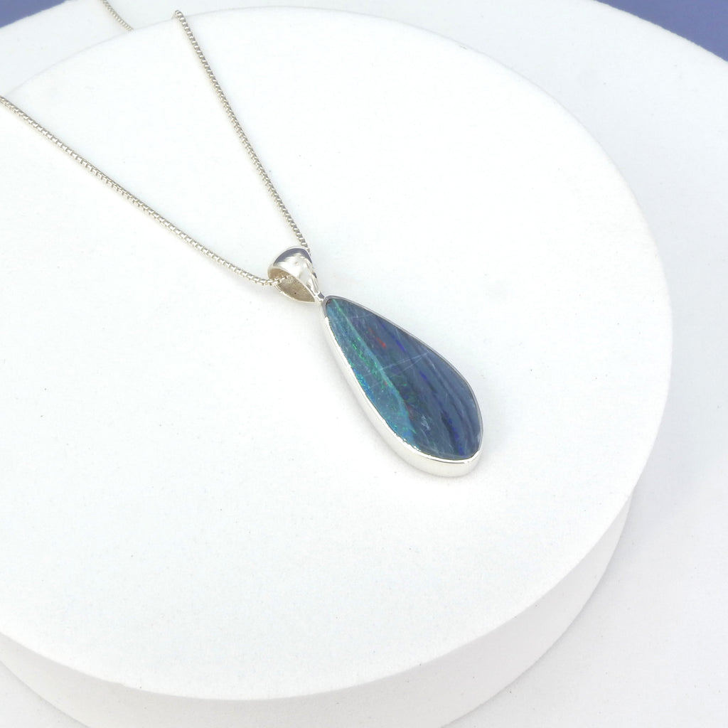 Sterling Silver Australian Opal Long Pendant