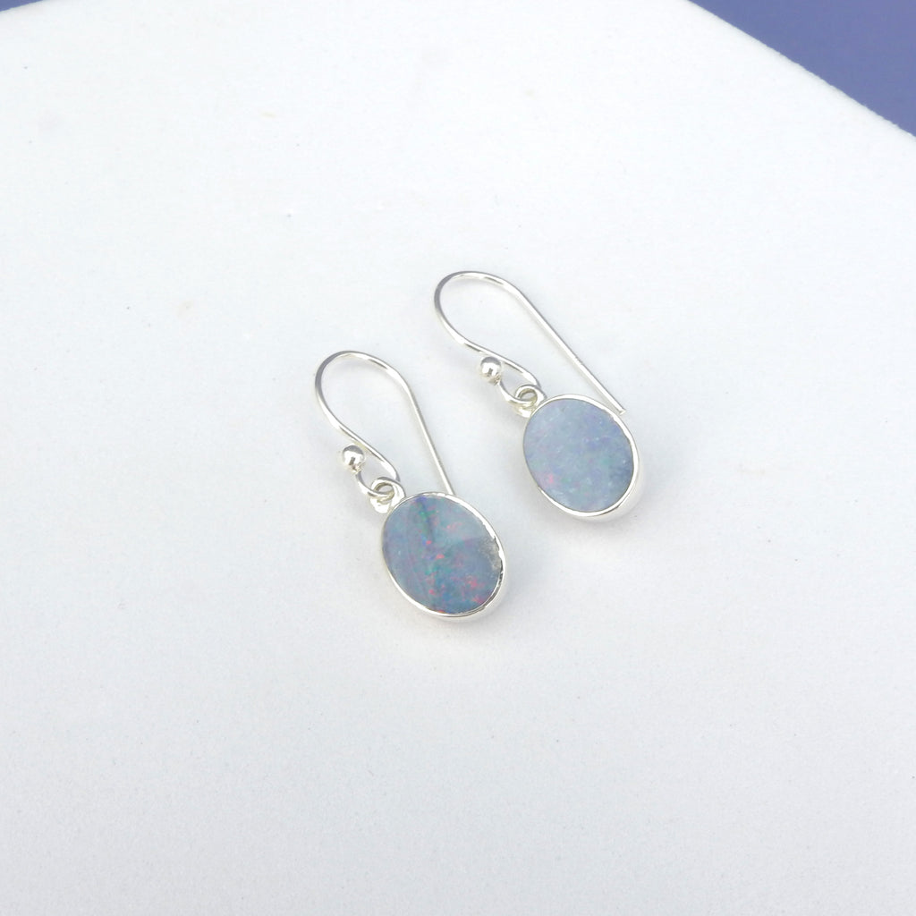 Sterling Silver Small Oval Opal Earrings