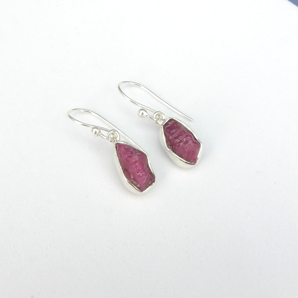 Sterling Silver Rough Ruby Earrings