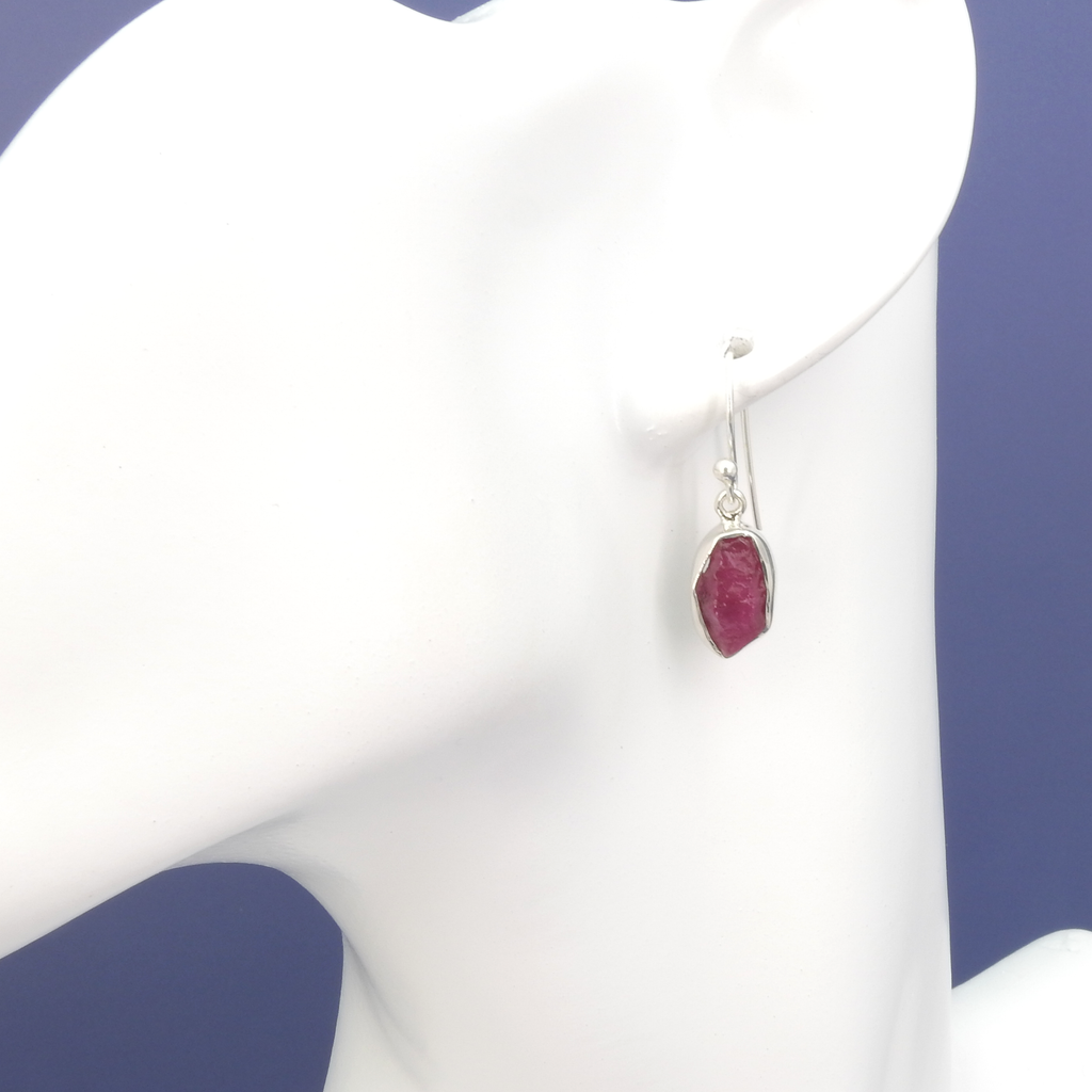 Sterling Silver Rough Ruby Earrings