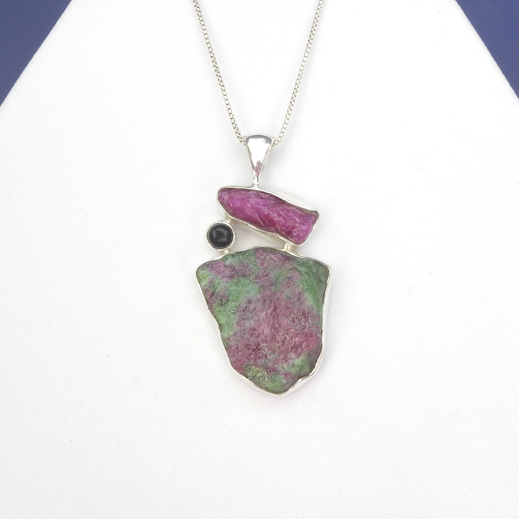 Sterling Silver Ruby Zoisite, Ruby & Onyx Pendant