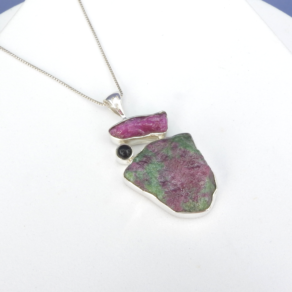 Sterling Silver Ruby Zoisite, Ruby & Onyx Pendant