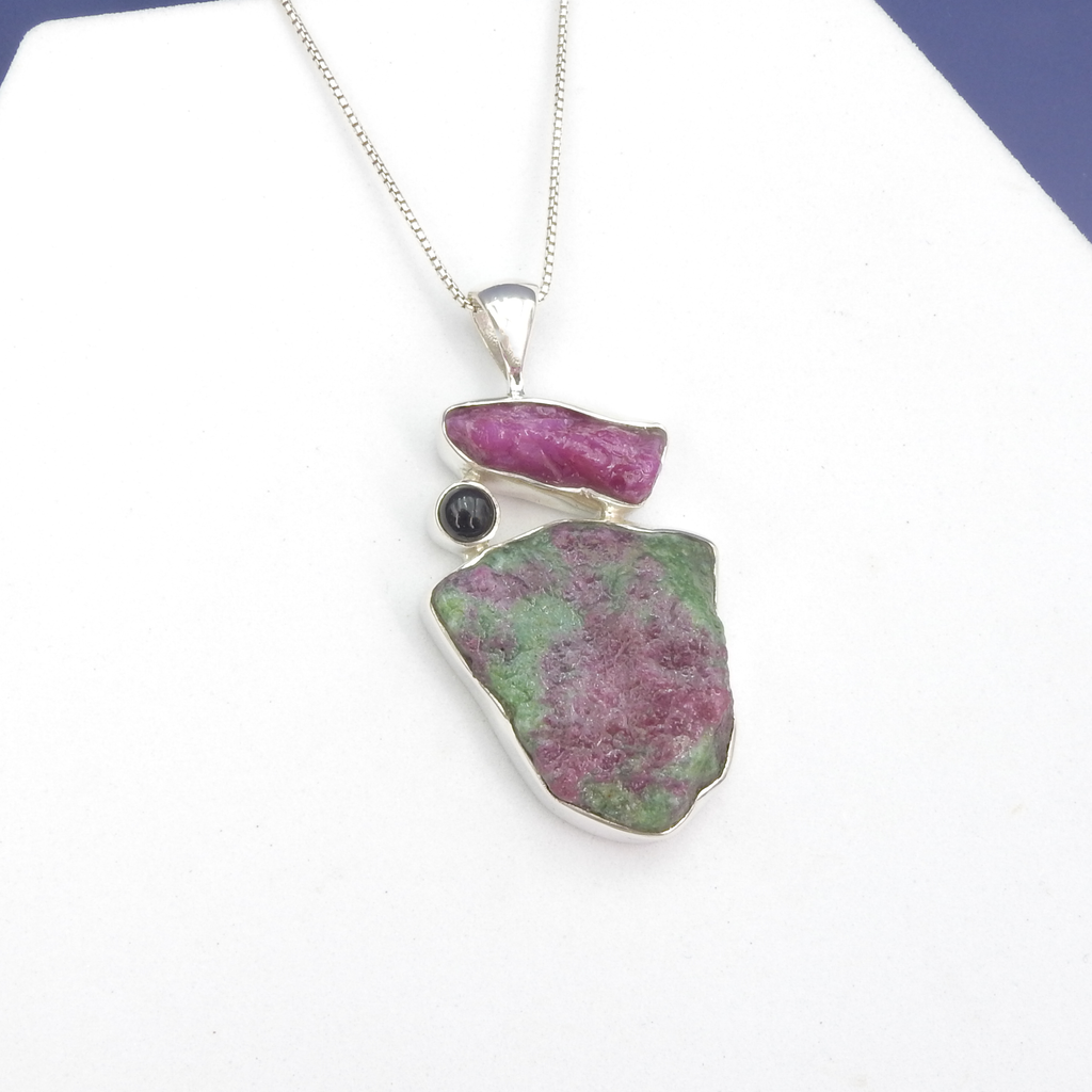 Sterling Silver Ruby Zoisite, Ruby & Onyx Pendant