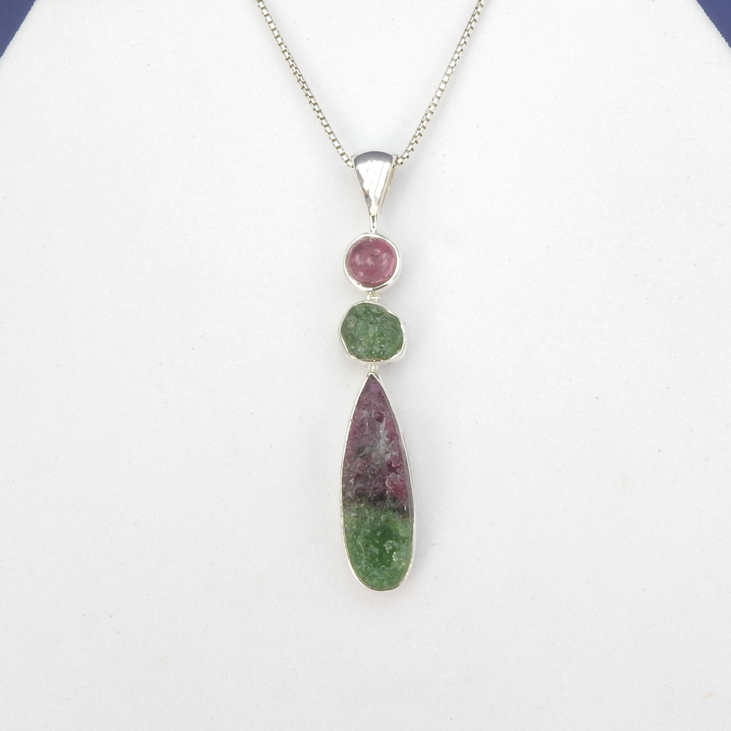 Sterling Silver Ruby Zoisite, Emerald & Tourmaline Pendant