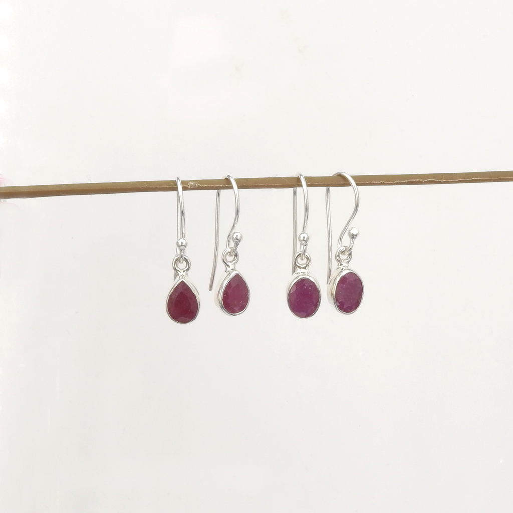 Sterling Silver Faceted Small Ruby Earrings