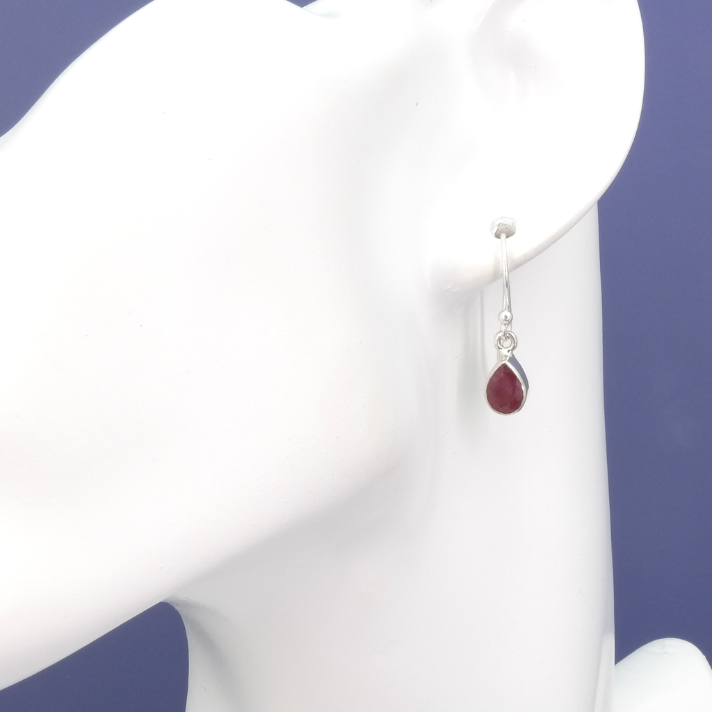 Sterling Silver Faceted Small Ruby Earrings