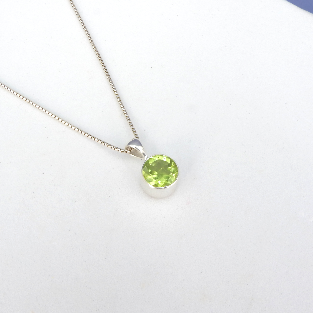Sterling Silver Faceted Small Round Peridot Pendant