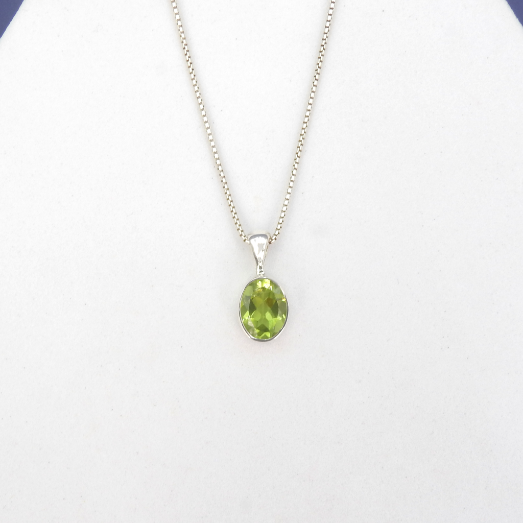 Sterling Silver Small Oval Faceted Peridot Pendant