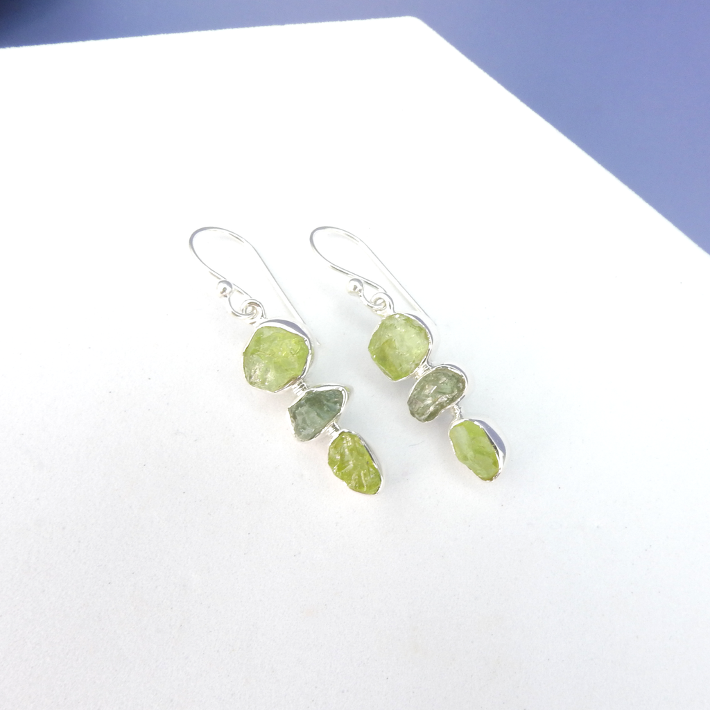 Sterling Silver Rough Peridot & Apatite Earrings