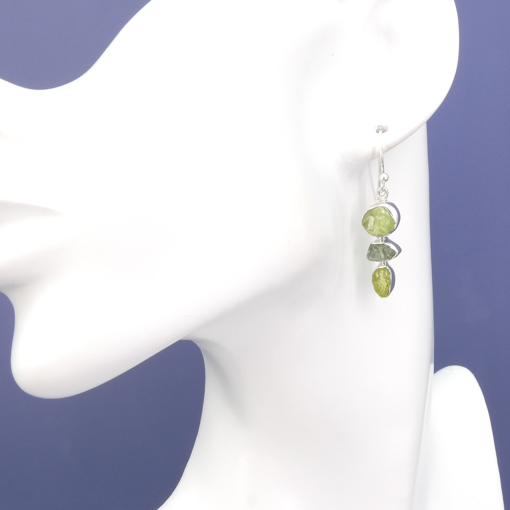 Sterling Silver Rough Peridot & Apatite Earrings