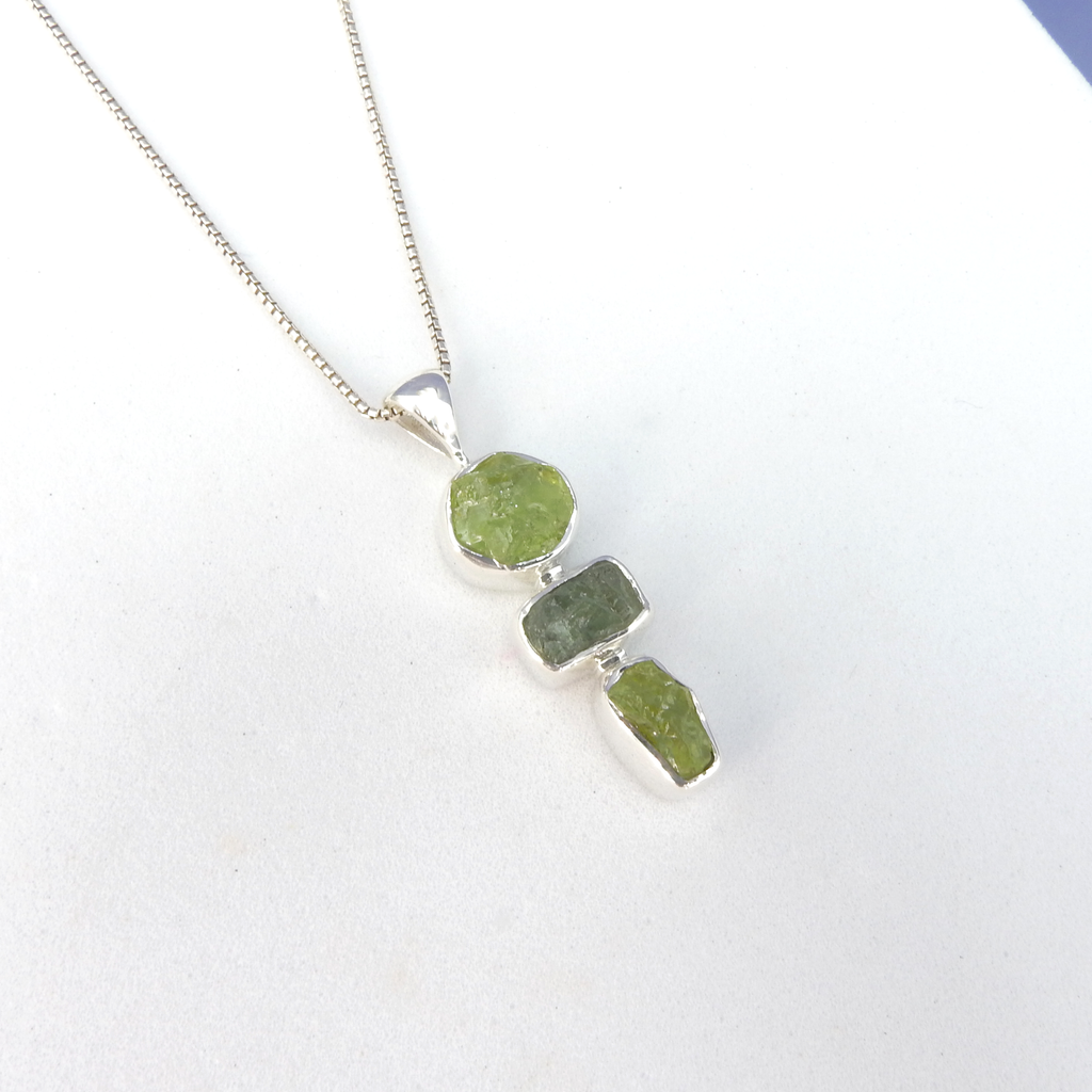 Sterling Silver Rough Peridot & Apatite Pendant