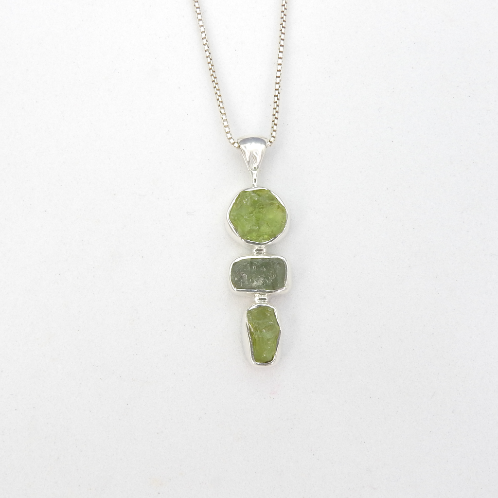 Sterling Silver Rough Peridot & Apatite Pendant