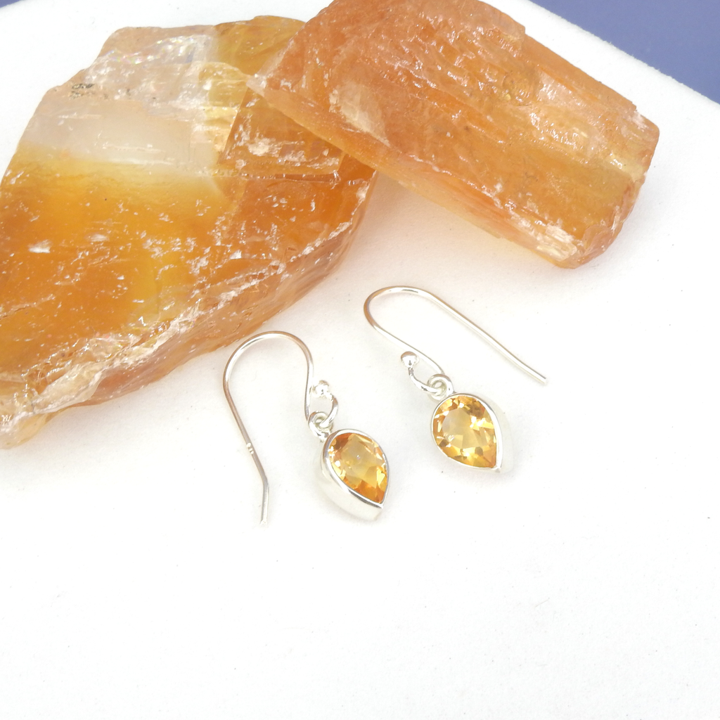 Sterling Silver Faceted Teardrop Citrine Earrings