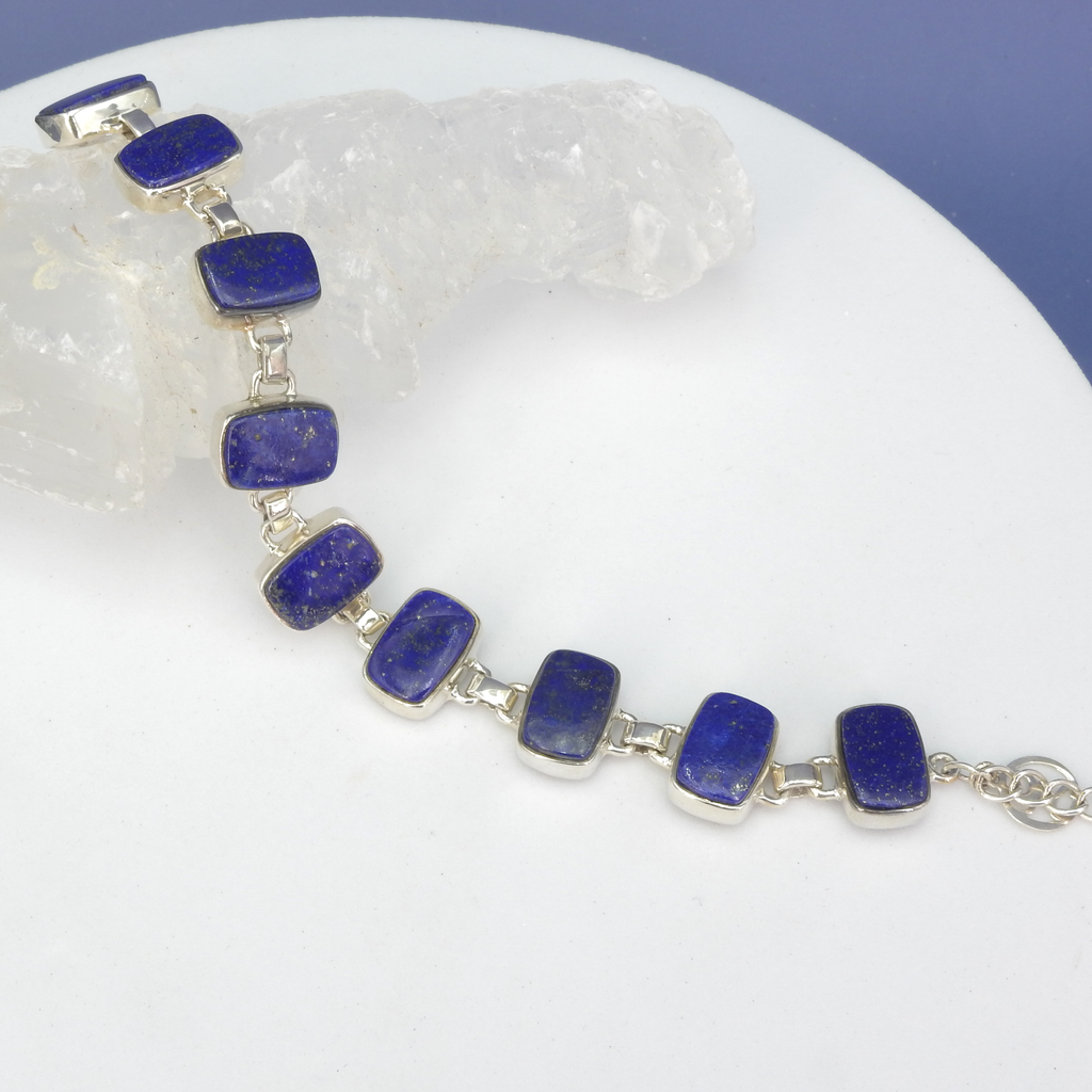 Sterling Silver Lapis Link Bracelet