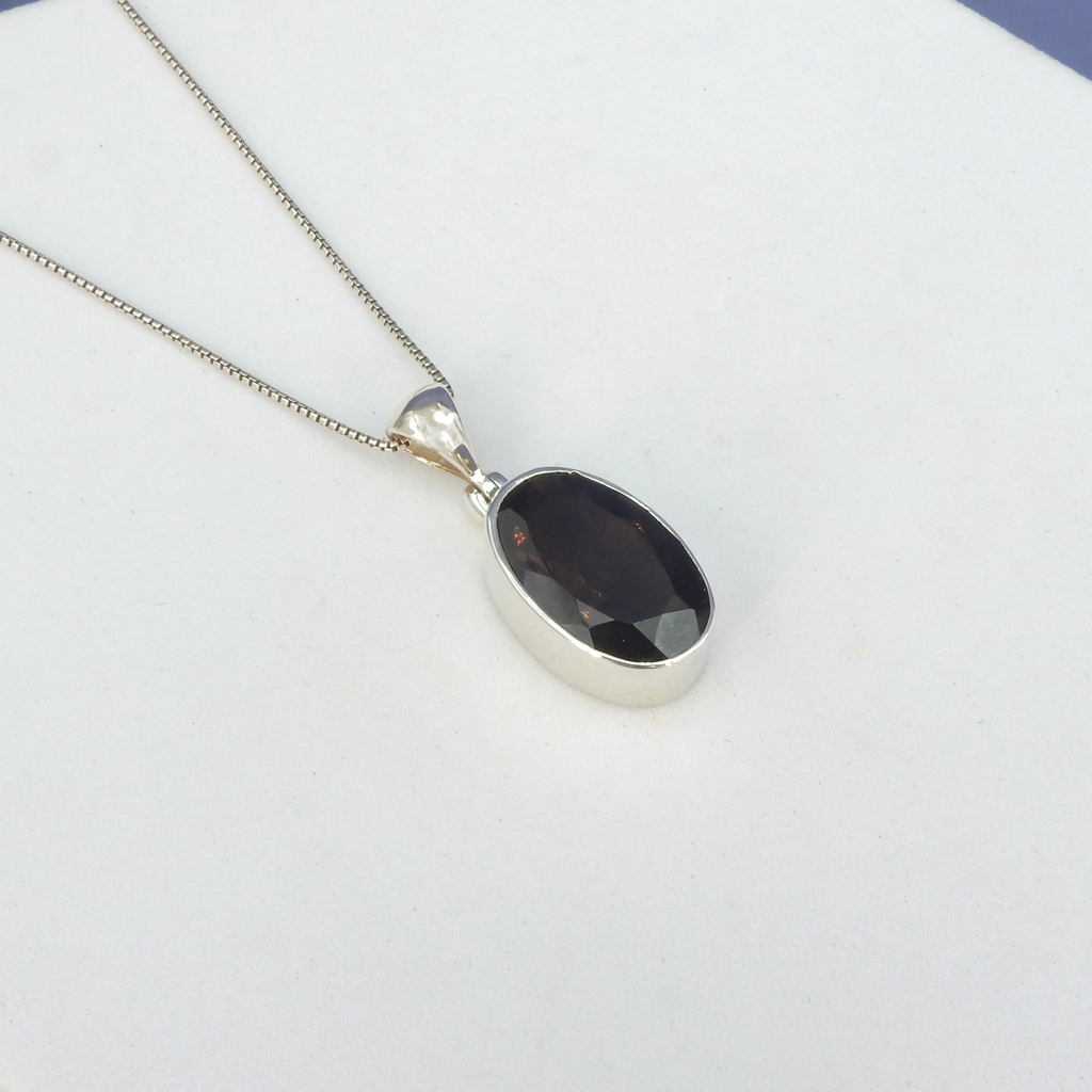Sterling Silver Smokey Quartz Oval Pendant