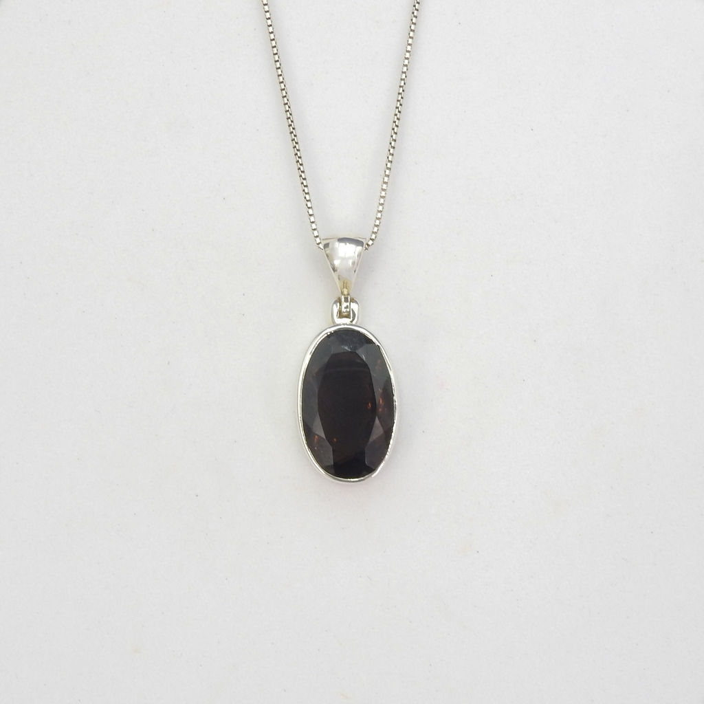 Sterling Silver Smokey Quartz Oval Pendant