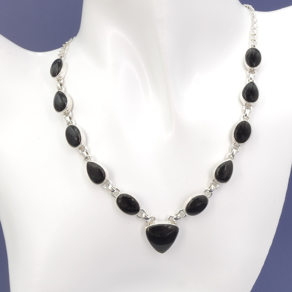 Sterling Silver Onyx Statement Necklace
