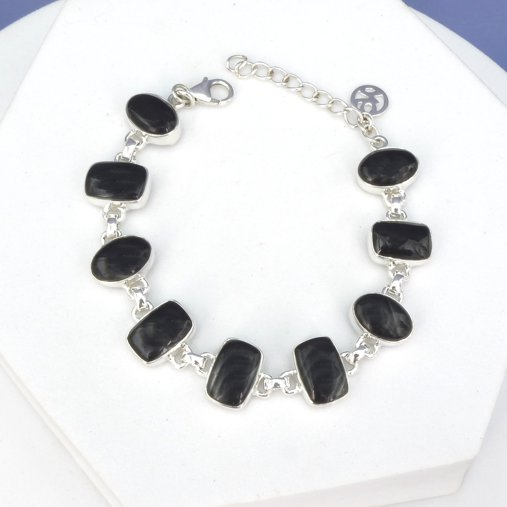 Sterling Silver Onyx Link Bracelet