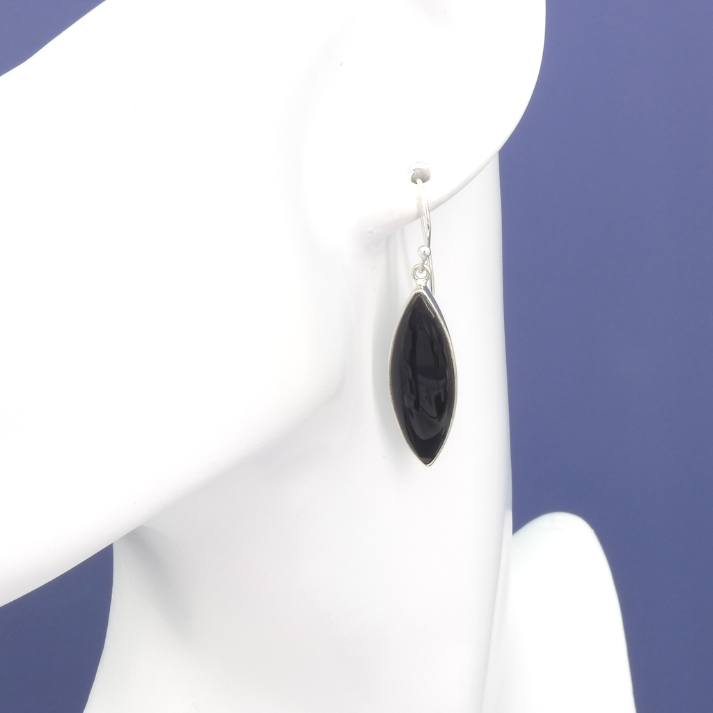 Sterling Silver Long Onyx Earrings