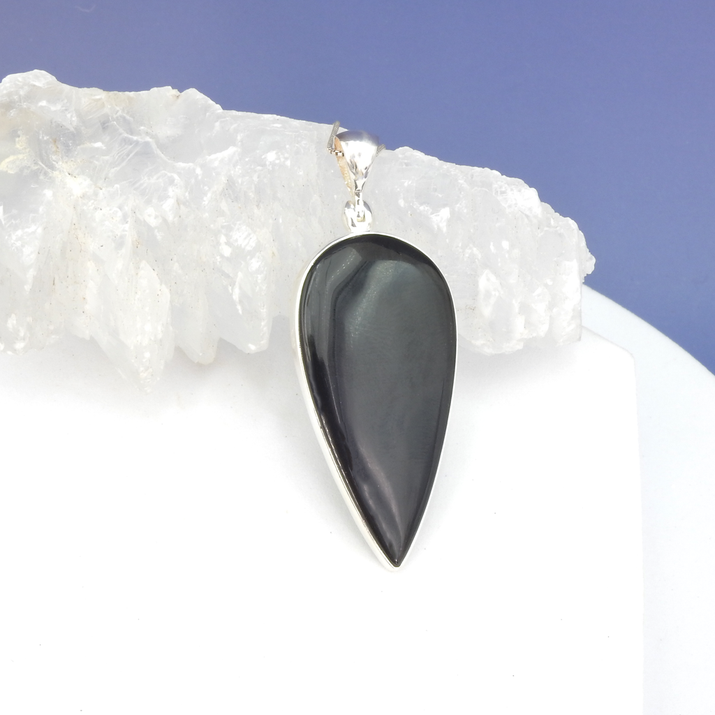 Sterling Silver Large Onyx Teardrop Pendant