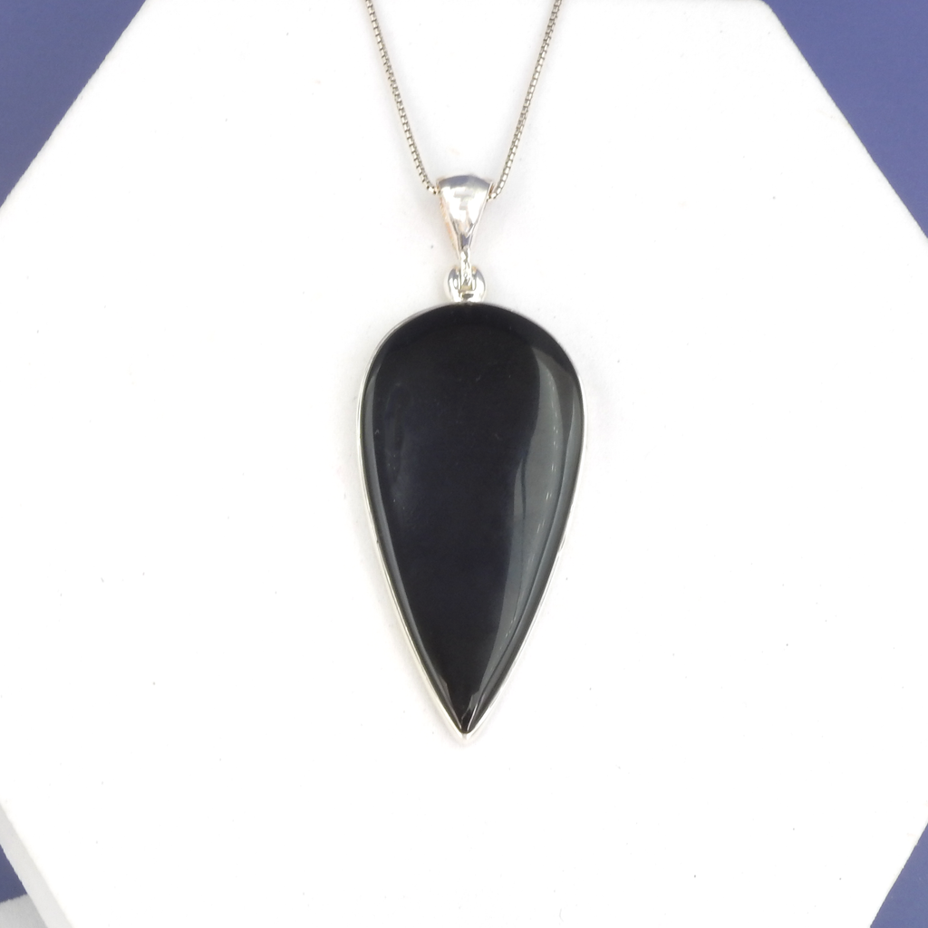 Sterling Silver Large Onyx Teardrop Pendant