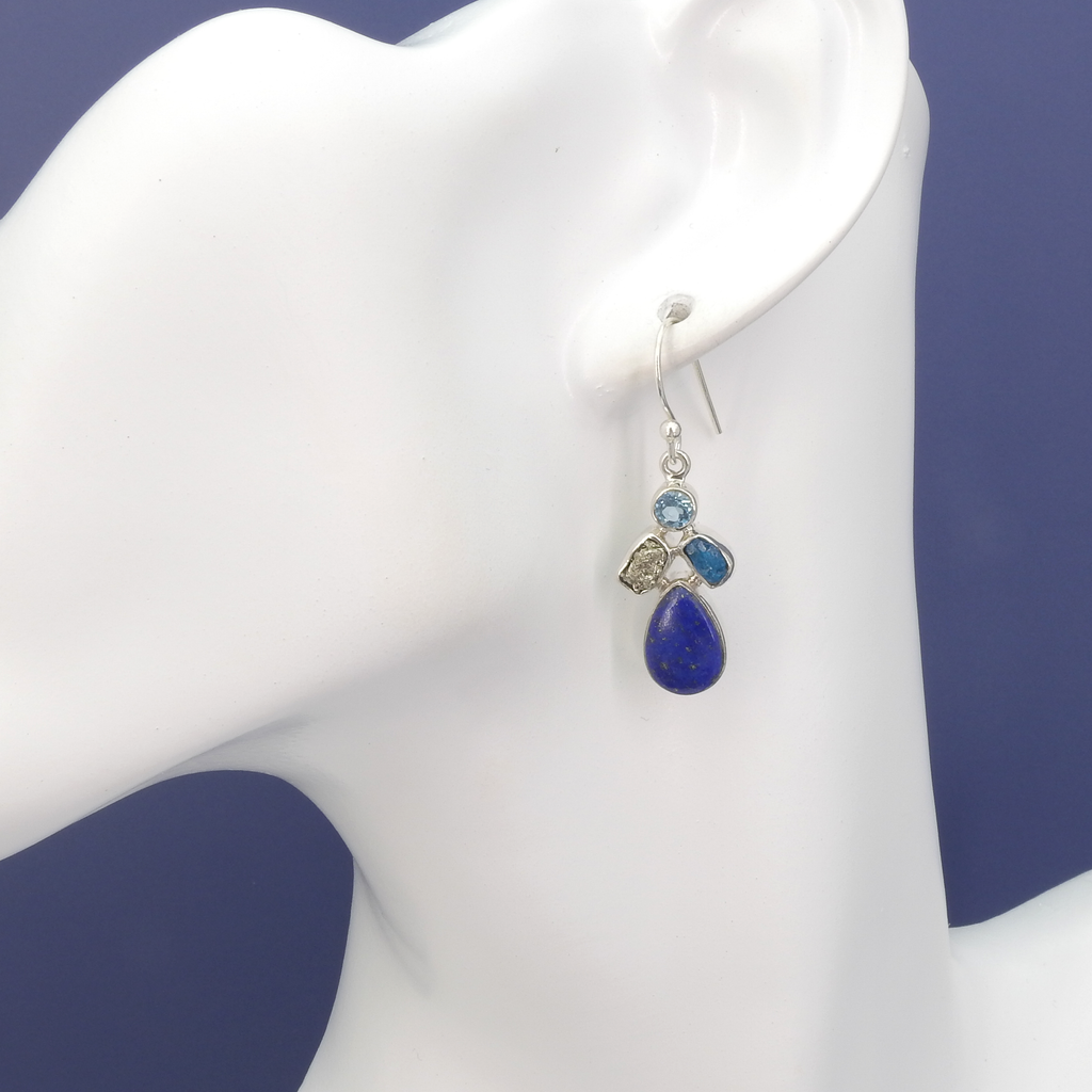 Sterling Silver Lapis, Blue Topaz, Apatite & Pyrite Earrings